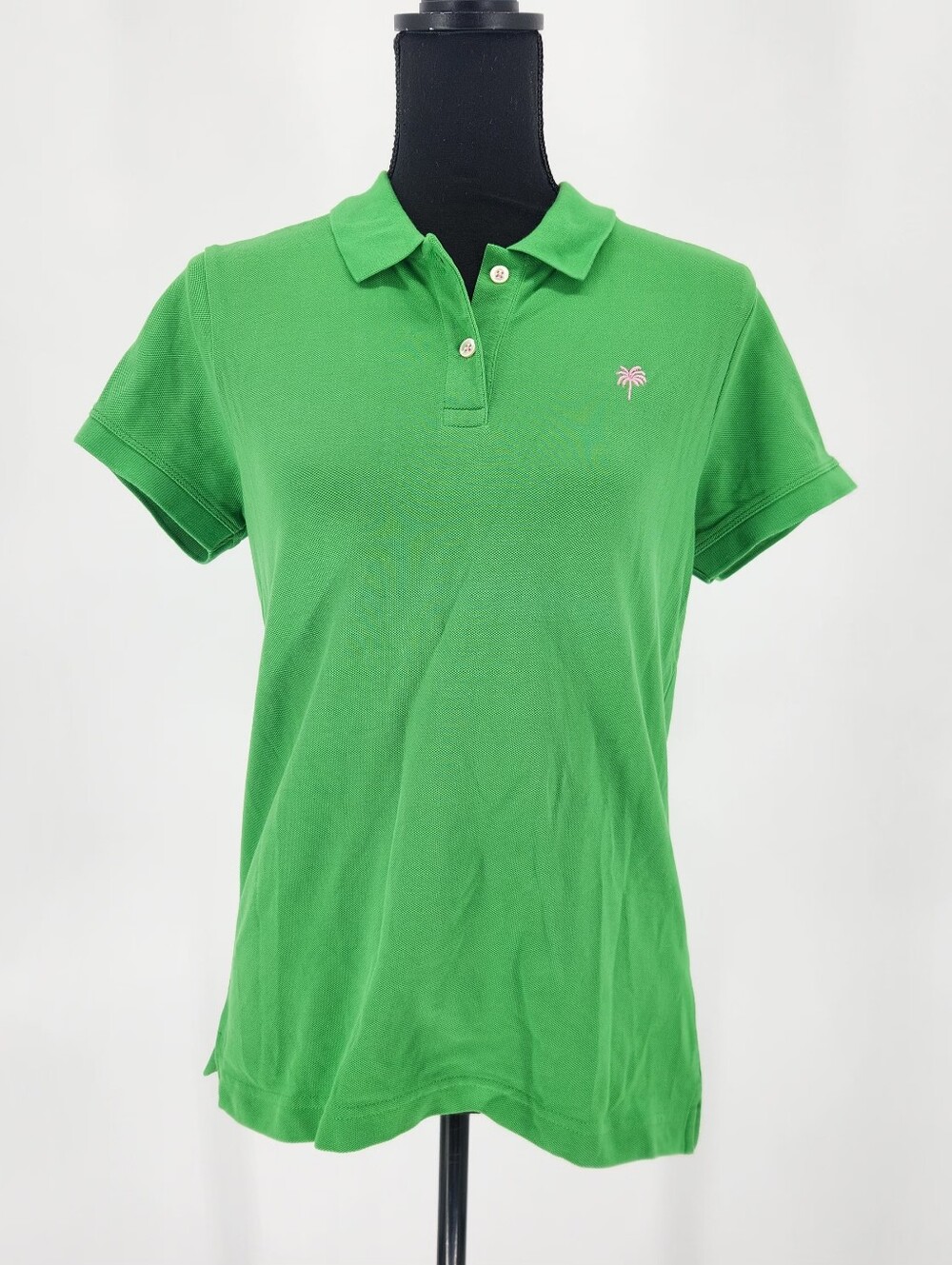Lilly Pulitzer Island Polo Green Short Sleeve Shirt Pink Logo Preppy Golf Size L